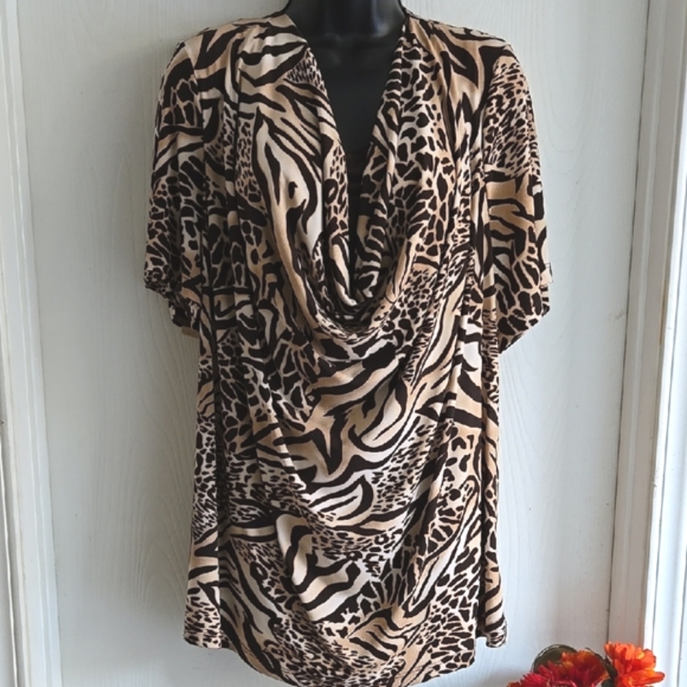 Addition Elle | Brown Tan Cowl Neck Plus Tunic Blouse - Picture 2 of 8